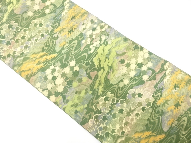 JAPANESE KIMONO / ANTIQUE NAGOYA OBI / SILK / WOVEN MAPLE & BAMBOO GRASS